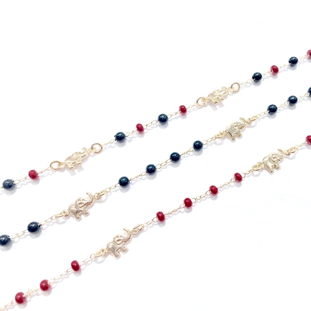 GOLDFILLED LUCKY ELEPHANT AZABACHE BEADED ANKLET